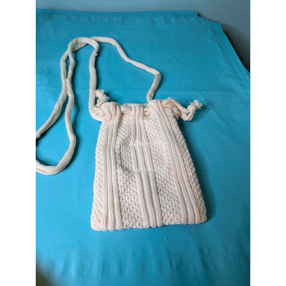 Lydia's Sea Side Collection Ivory Knit Drawstring Crossbody Pouch Bag